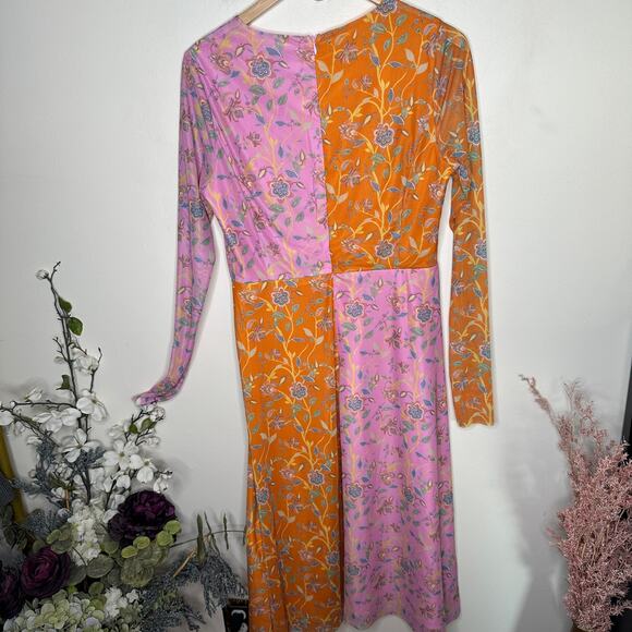 RACHEL ANTONOFF x ANTHROPOLOGIE Olivia Mesh Midi Dress Pink Orange Sz 12 {KK32} - Picture 4 of 6